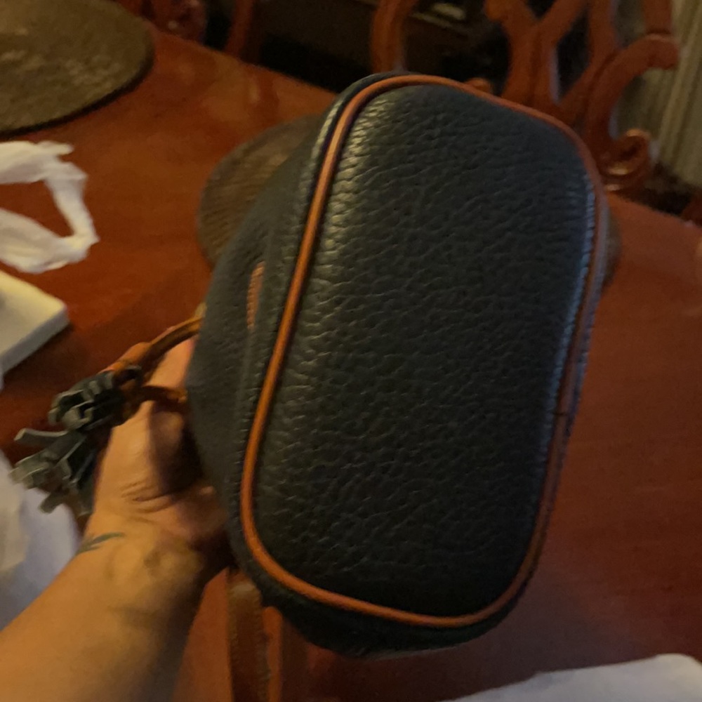 Dooney & Bourke Navy and Tan Pebbled Leather Drawstring Crossbody - Picture 9 of 9